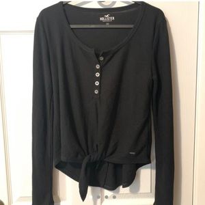 HOLLISTER TIE FRONT WAFFLE KNIT HENLEY